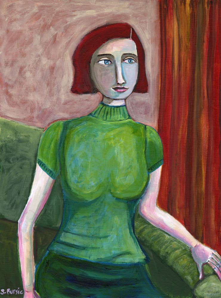 Redhead in Green by Sharyn Bursic — canvas wall art