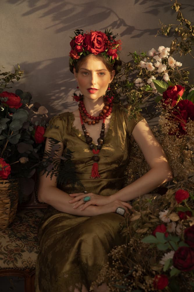 Elegant Rose Crown Portrait by Michaela Durisova — canvas wall art