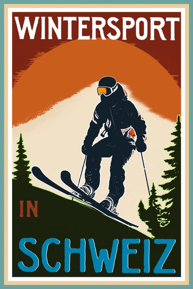 Vintage Swiss Skiing by casa cartissi — canvas wall art