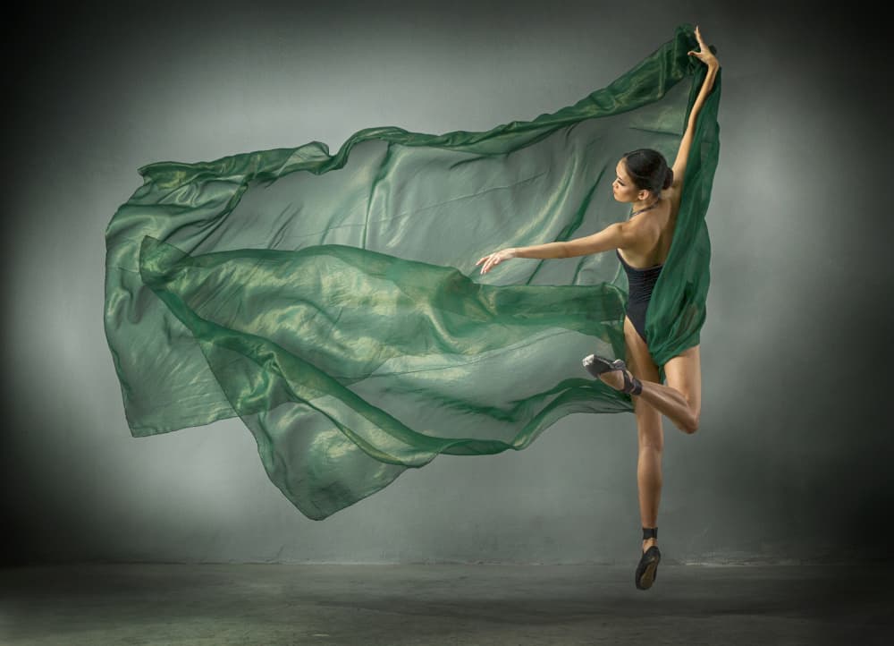 Ballet Dancer Flowing Green by Angela Muliani Hartojo — canvas wall art