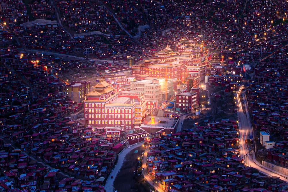 Illuminated Mountain Temple by Simoon — canvas wall art