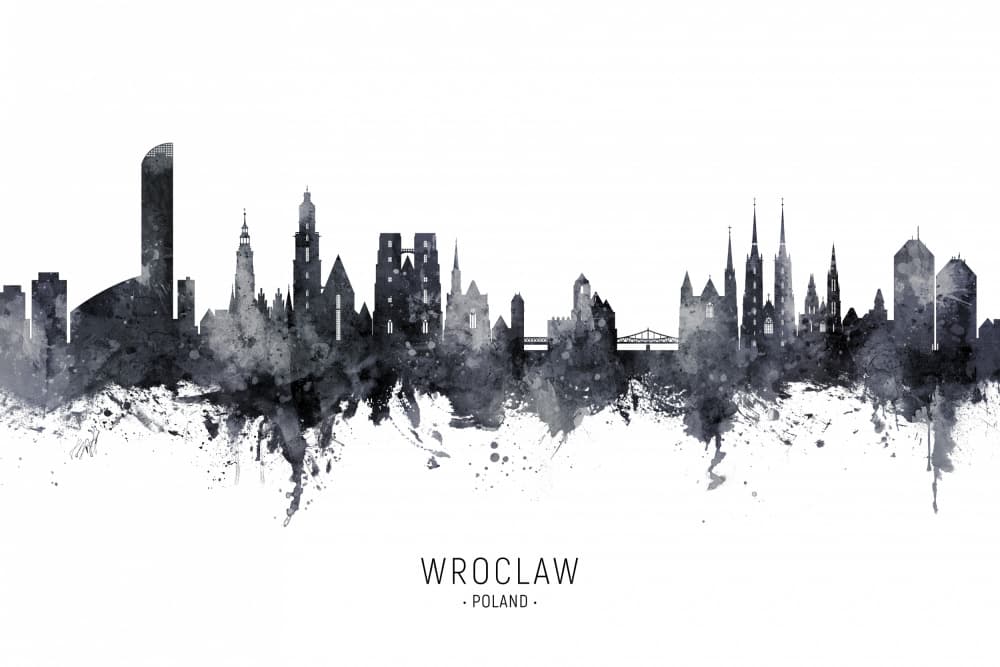 Wroclaw Skyline Watercolor by Michael Tompsett — canvas wall art