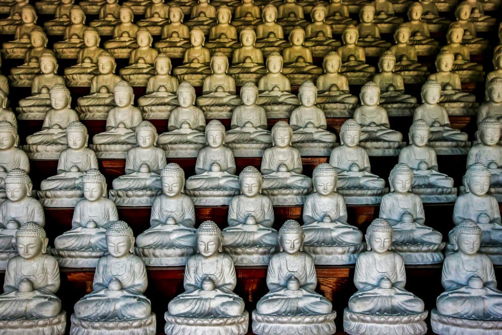 Serene Buddha Statues by Shin Woo Ryu — canvas wall art