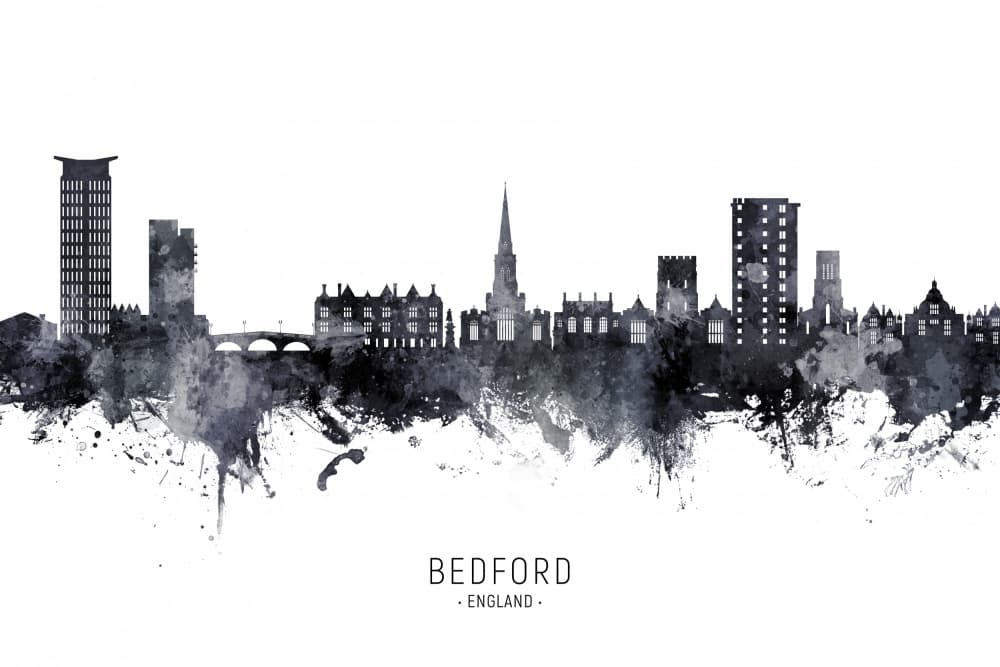 Bedford Cityscape Watercolor by Michael Tompsett — canvas wall art