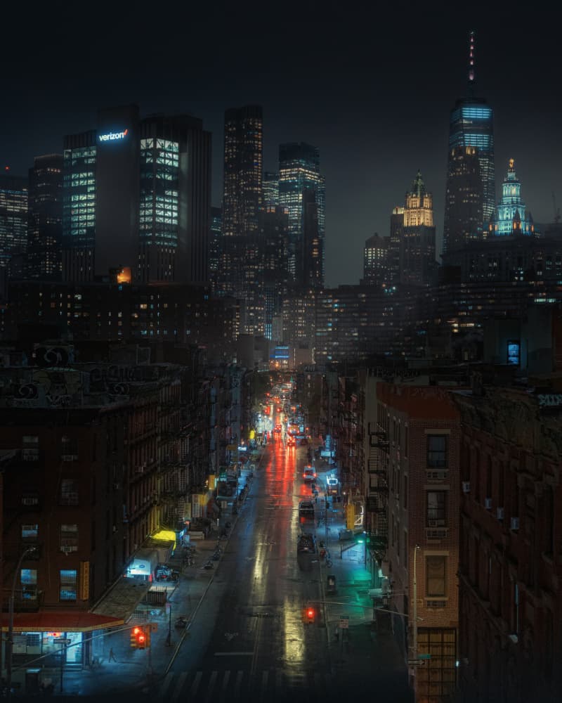 Rainy City Night by Dani Otero Sobrino — canvas wall art