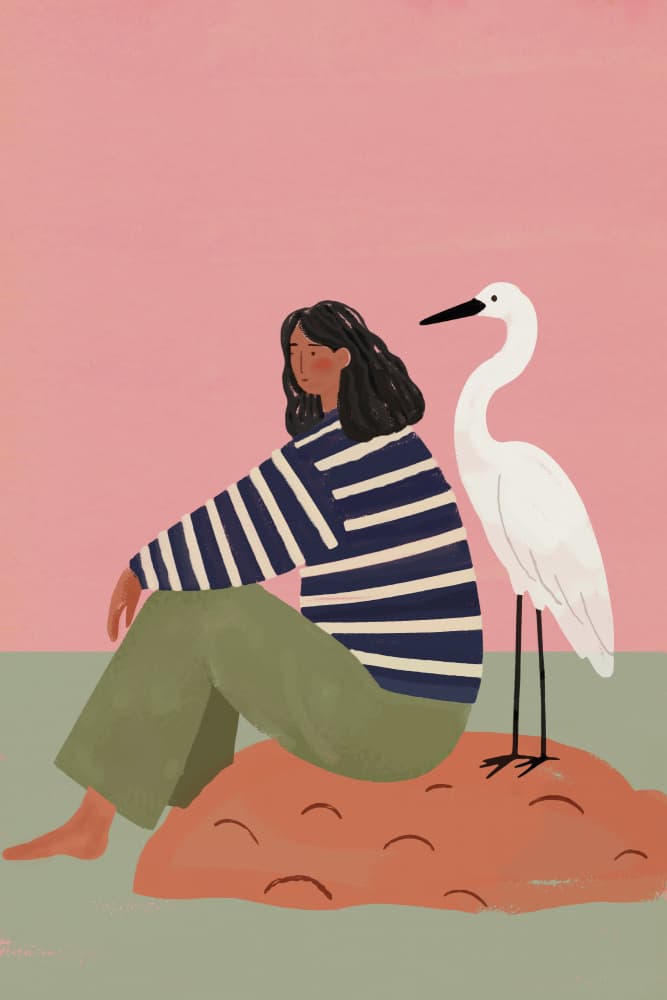 Peaceful Woman White Egret by casa cartissi — canvas wall art