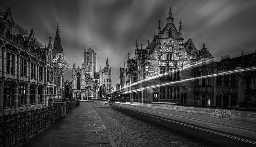 Historic City Light Trails by Kenneth-Wei Zeng — canvas wall art