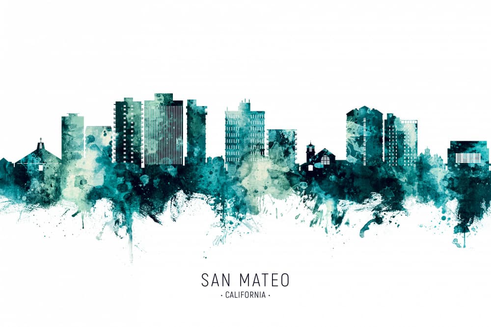 San Mateo Skyline Watercolor by Michael Tompsett — canvas wall art