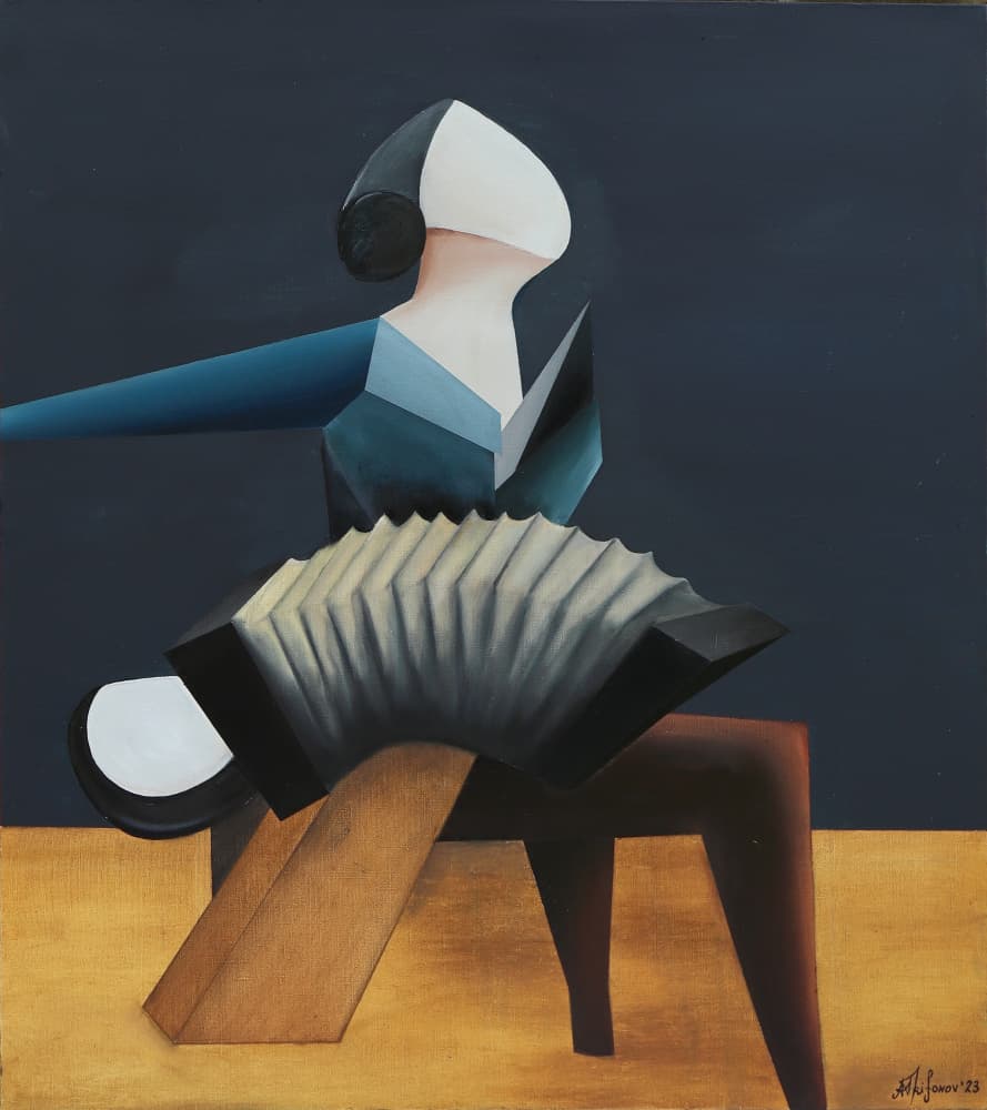 Geometric Accordion Player by Alexander Trifonov — canvas wall art