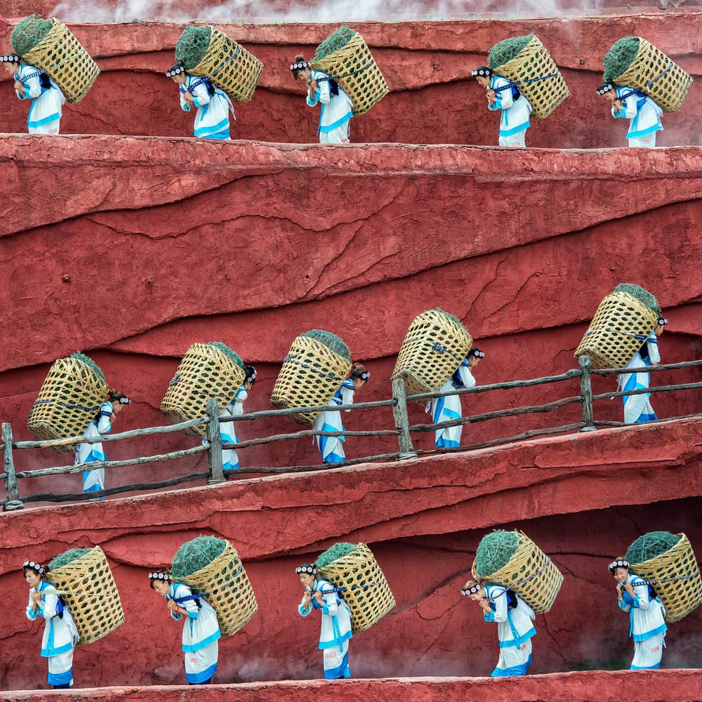 Red Terraces Procession by Aleksander Poniewierski — canvas wall art