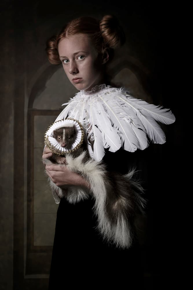 Redhead Girl Skunk Portrait by Carola Kayen-Mouthaan — canvas wall art