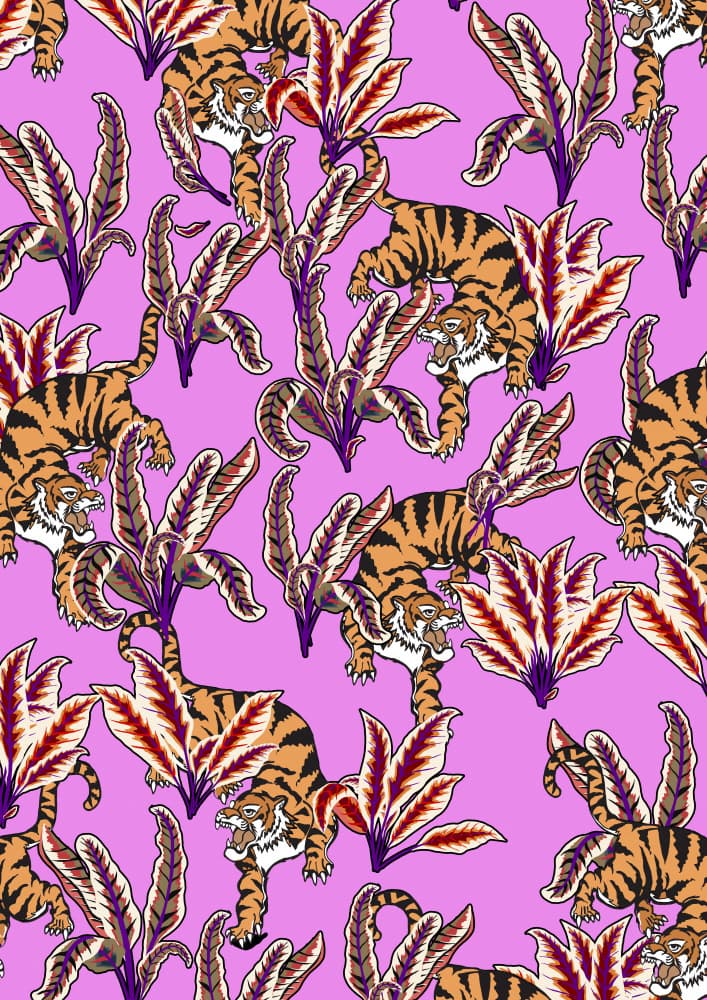 Pink Jungle Tigers by Nicholas — canvas wall art