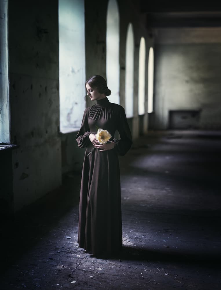 Pensive Woman Dark Hall by Yuri Shevchenko — canvas wall art