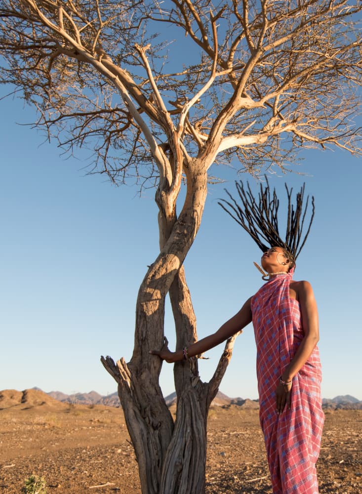 African Woman Desert Tree by Mrinal Nath — canvas wall art