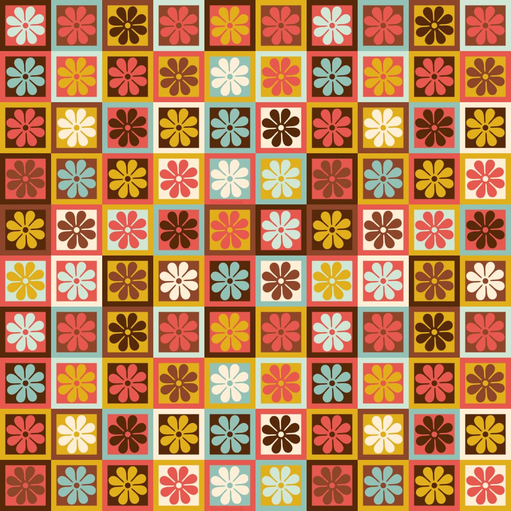 Retro Flower Checkerboard by Carrie Cantwell — canvas wall art