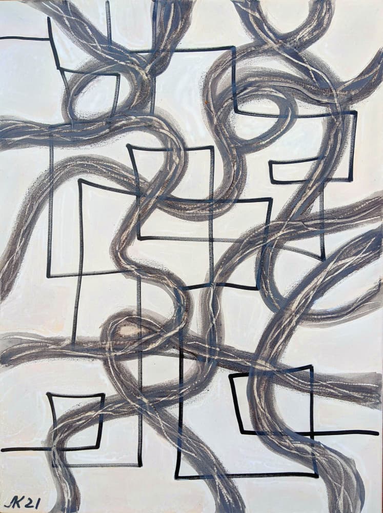 Modern Wavy Lines Squares by Lena Kolambet — canvas wall art