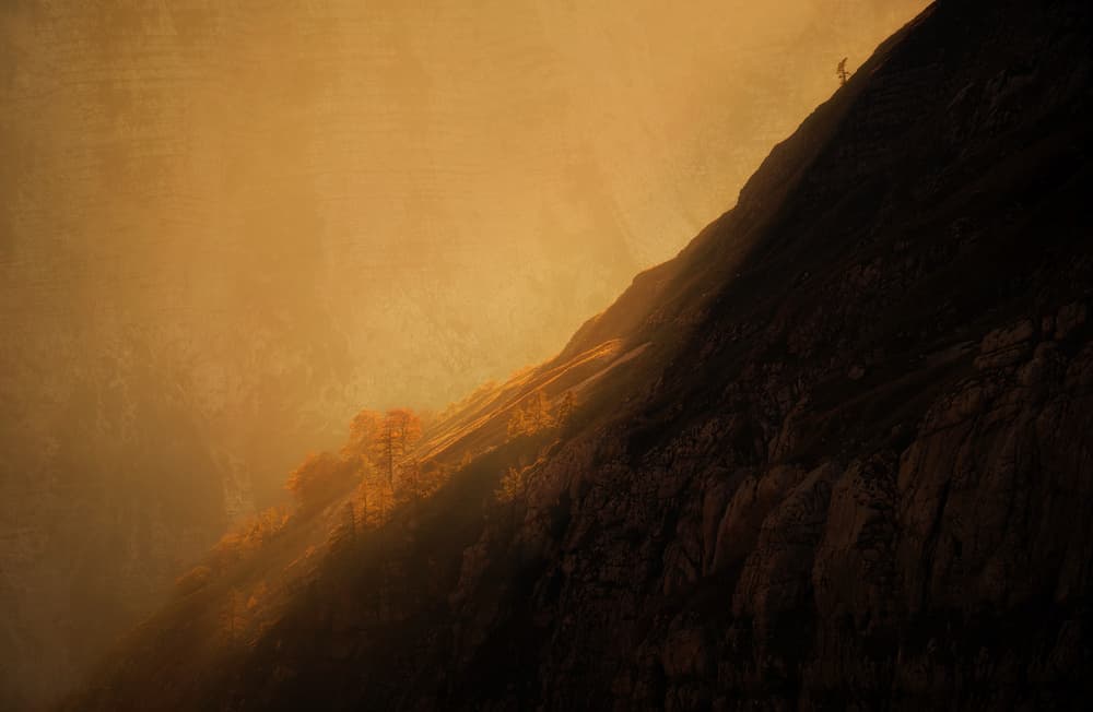 Golden Mountain Ascent by Ales Krivec — canvas wall art