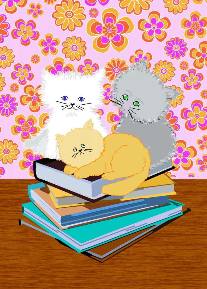 Playful Kittens on Books by Lynnda Rakos — canvas wall art
