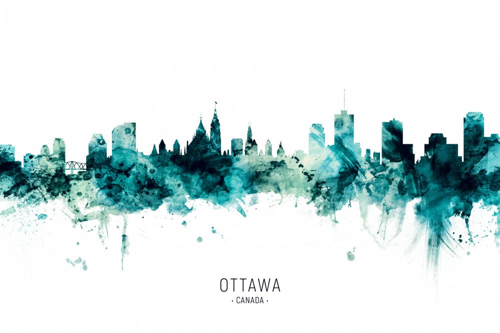 Ottawa Teal Skyline by Michael Tompsett — canvas wall art