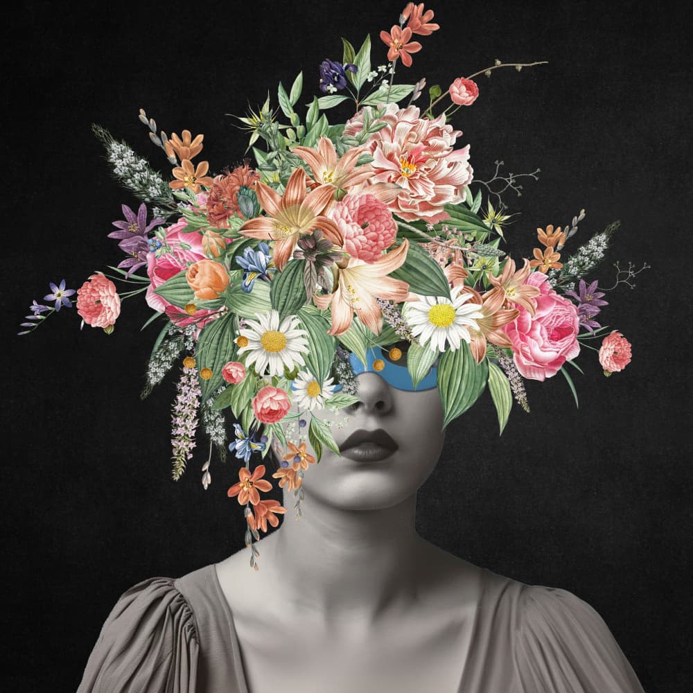 Mysterious Floral Portrait by Marja van den Hurk — canvas wall art