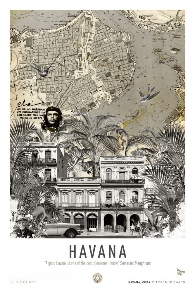 Vintage Havana City Map by Simon Goggin — canvas wall art