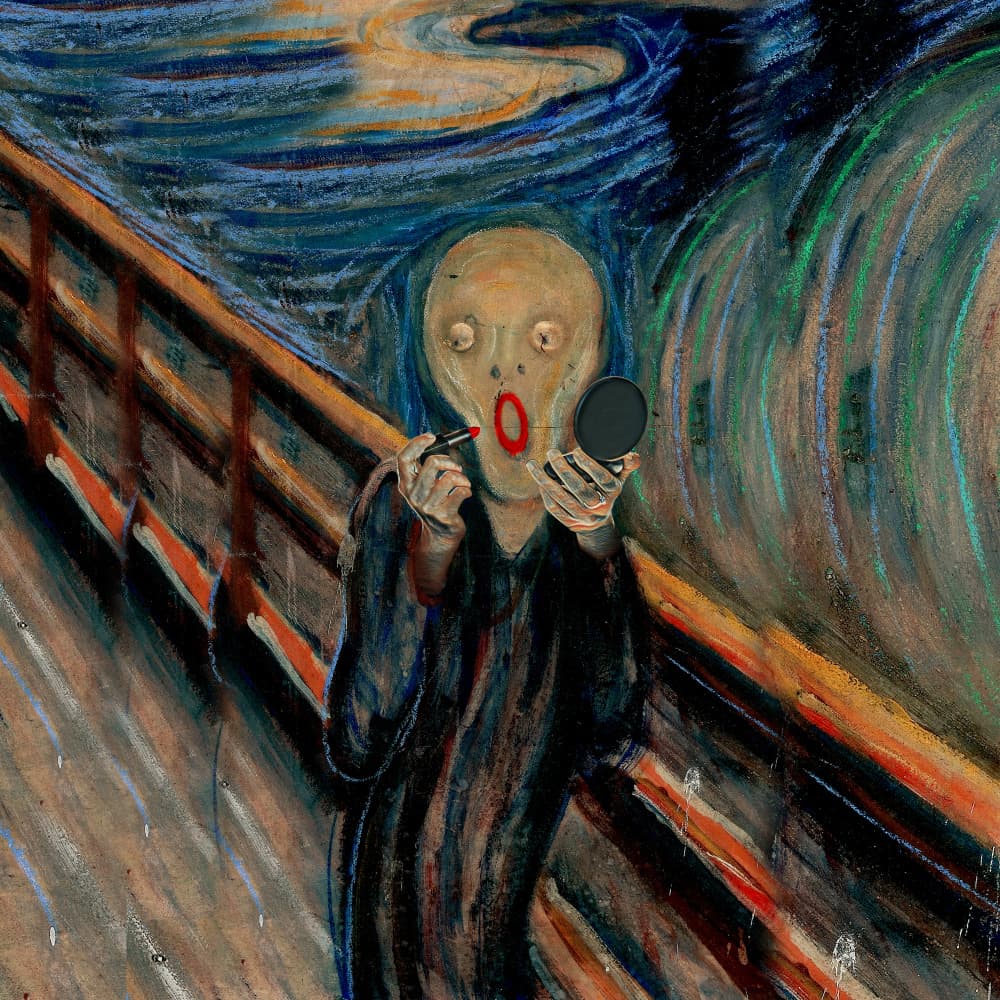Scream Applying Lipstick by Artem Pozdniakov — canvas wall art