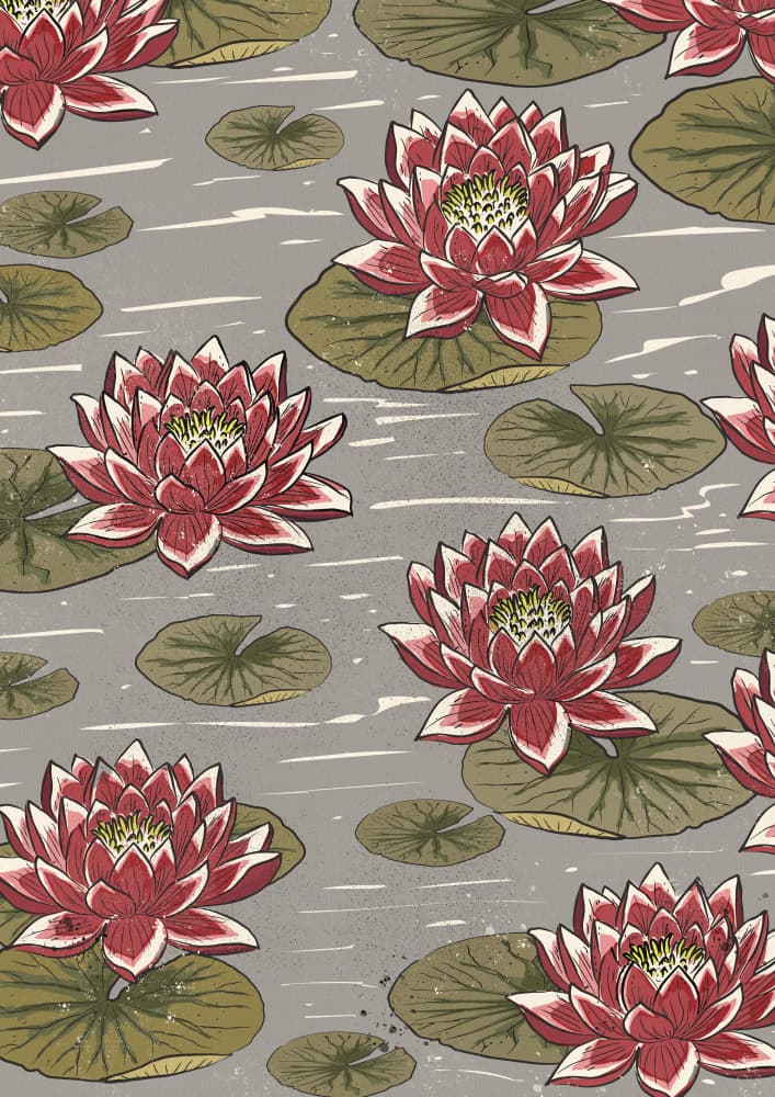 Red Water Lily Pond by Nicholas — canvas wall art