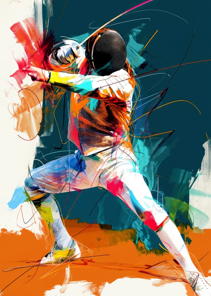 Colorful Fencing Action by Justyna Jaszke — canvas wall art