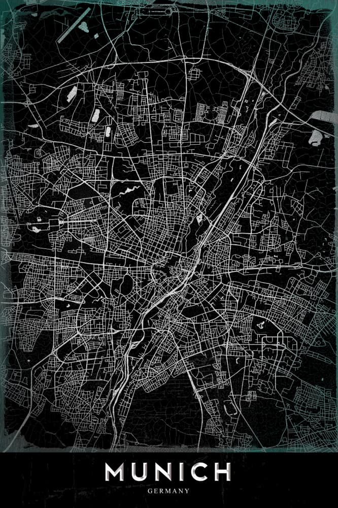 Munich Dark City Map by StudioSix — canvas wall art