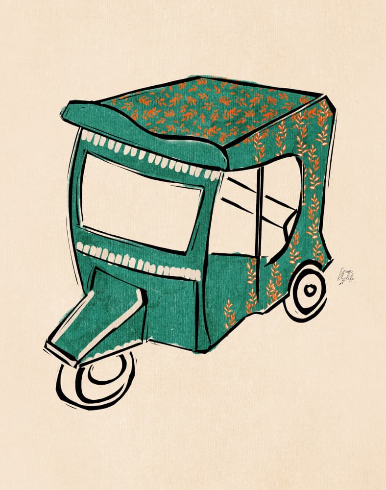 Green Tuk Tuk Travel by Erum Khalili — canvas wall art