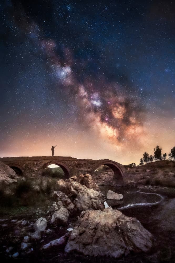 Milky Way Over Ancient Bridge by Juan Luis Seco — canvas wall art