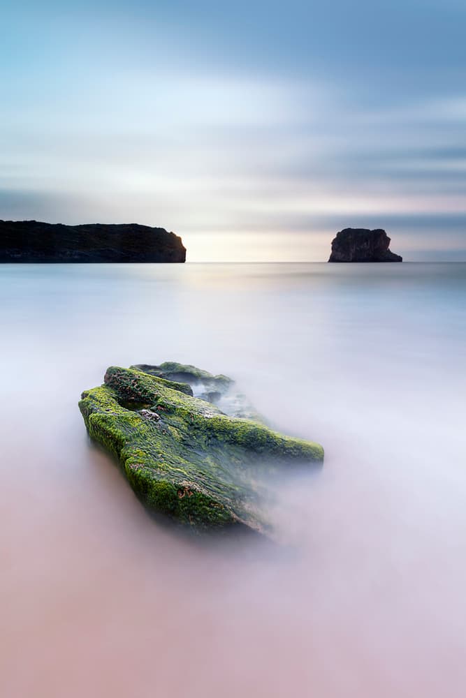 Calm Ocean Mossy Rock by Rodrigo Núñez Buj — canvas wall art