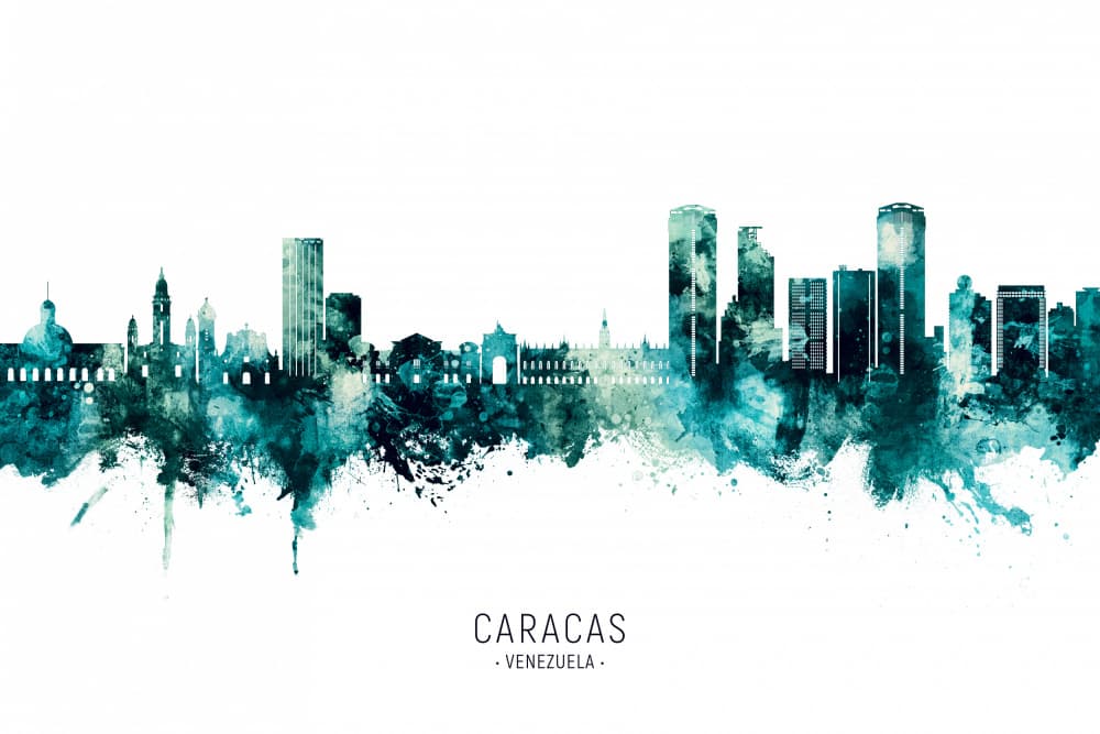 Caracas Teal Skyline by Michael Tompsett — canvas wall art