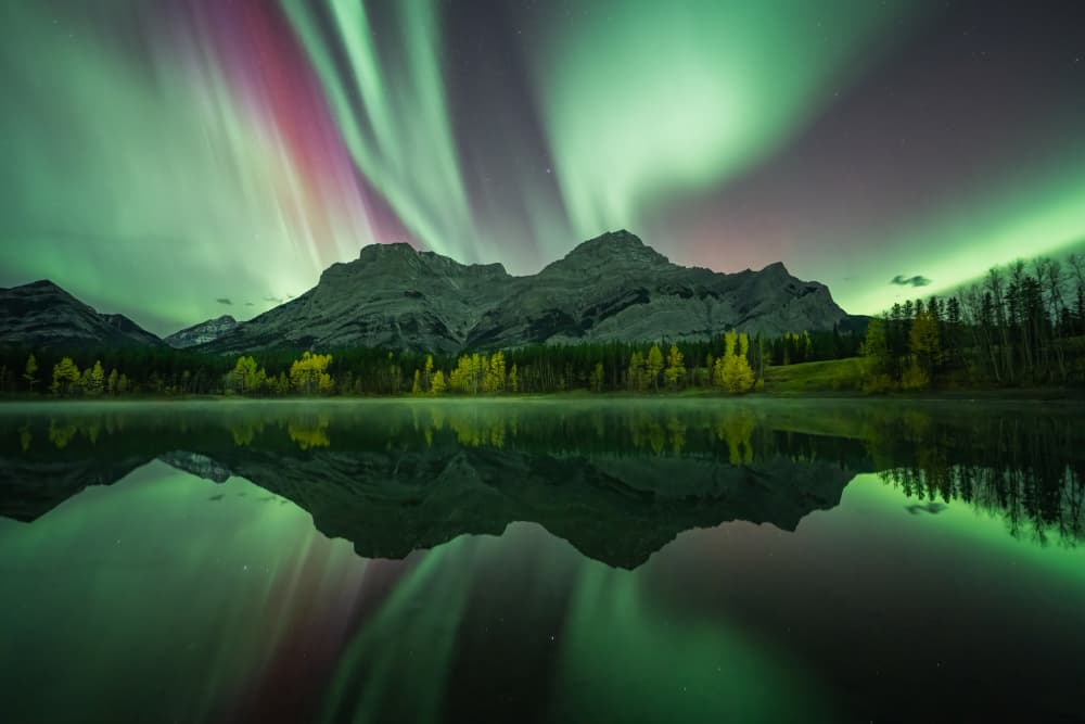 Northern Lights Mountain Reflection by Yongnan Li (李永男) — canvas wall art