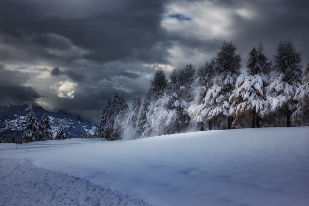Dramatic Winter Mountain Landscape by VéroniqueS — canvas wall art
