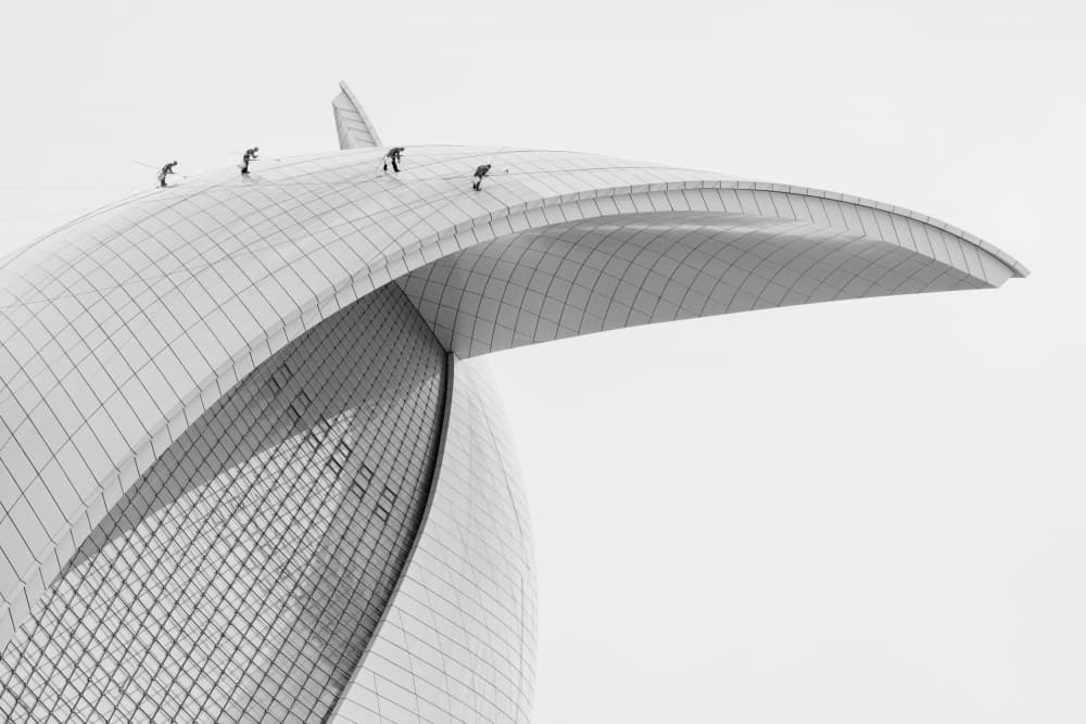 Workers on Curved Architecture by konglingming — canvas wall art