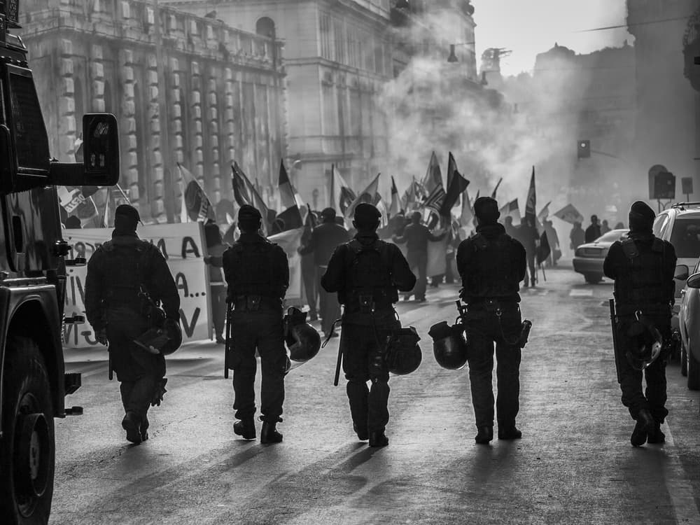 Urban Protest Standoff by Giuseppe Grimaldi — canvas wall art