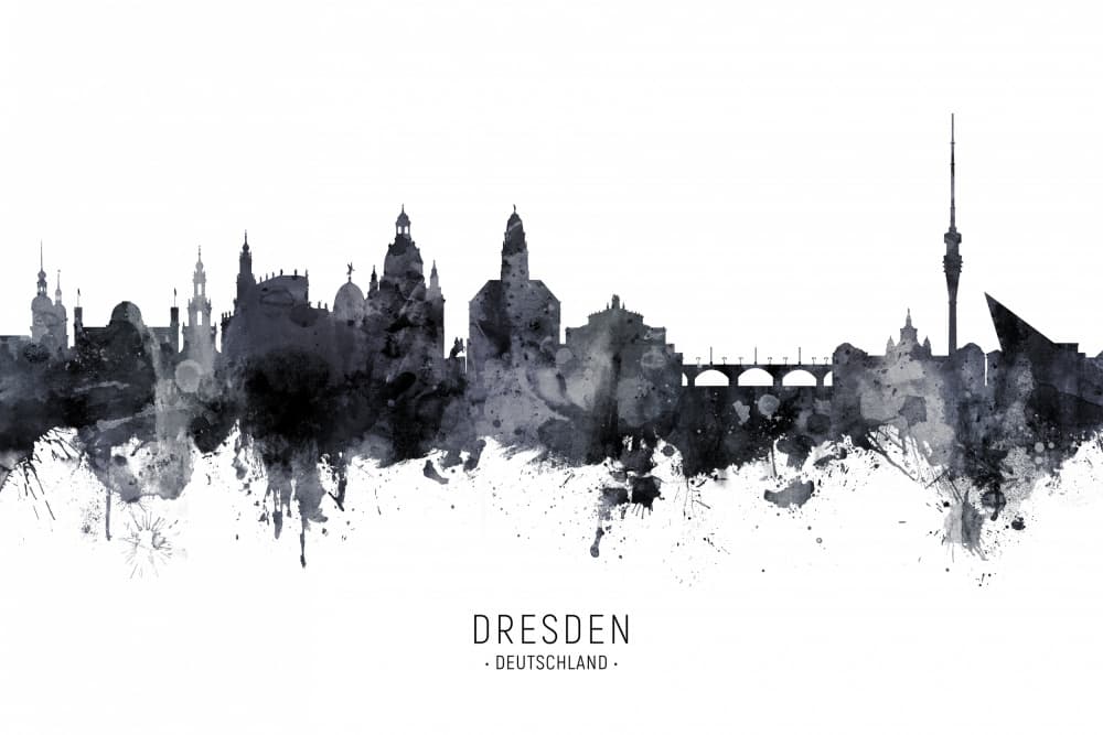 Dresden Watercolor Skyline by Michael Tompsett — canvas wall art