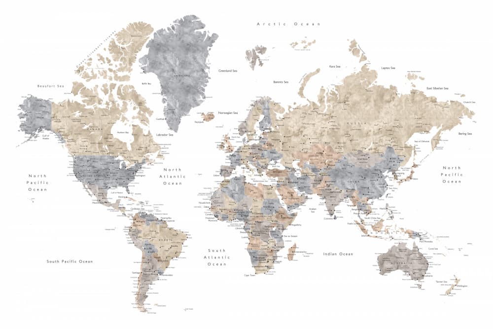 Watercolor World Map by Rosana Laiz Blursbyai — canvas wall art