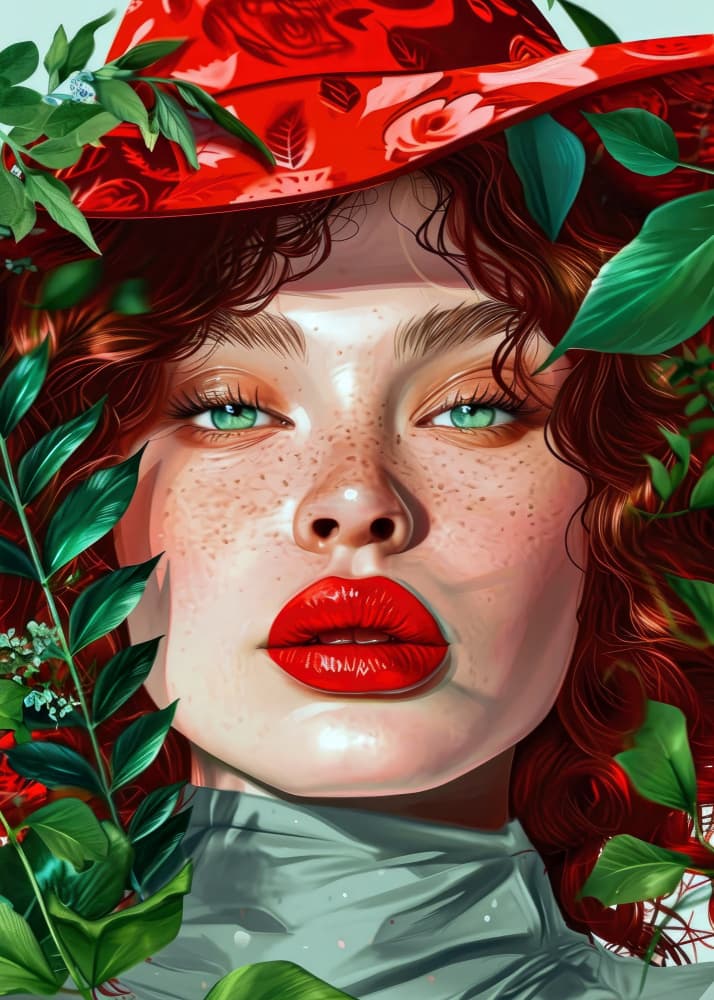 Vibrant Red Hat Woman by Justyna Jaszke — canvas wall art