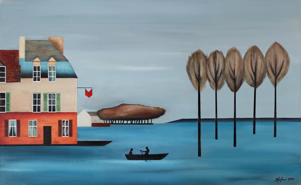 Village Waterside Rowboat by Alexander Trifonov — canvas wall art