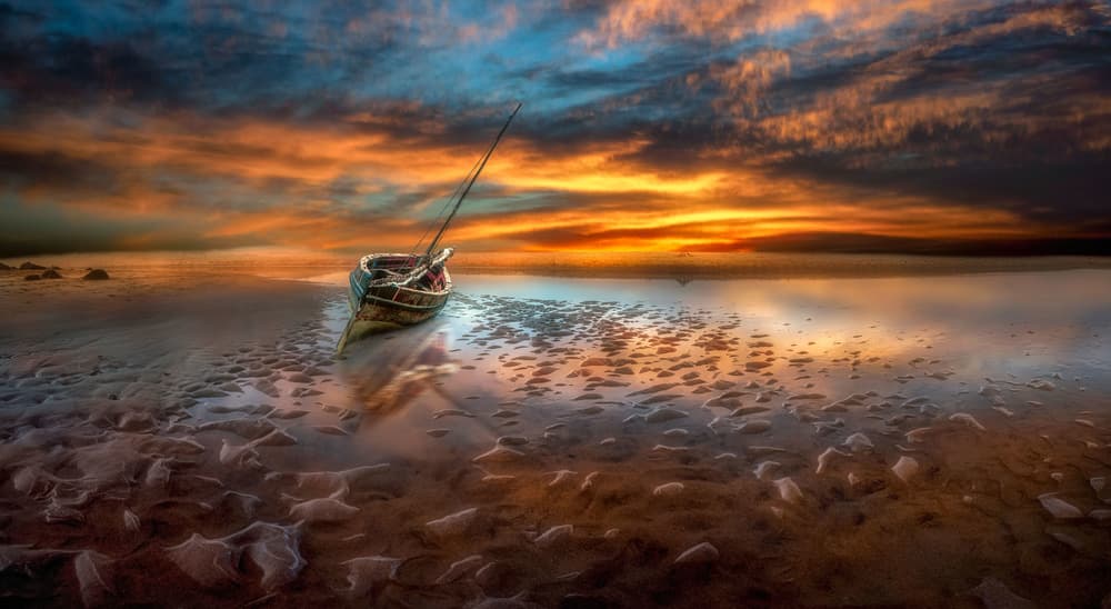 Abandoned Boat Sunset by Charlaine Gerber — canvas wall art