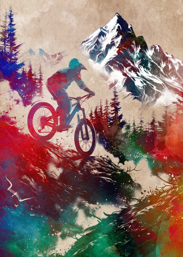 Vibrant Mountain Biker by Justyna Jaszke — canvas wall art