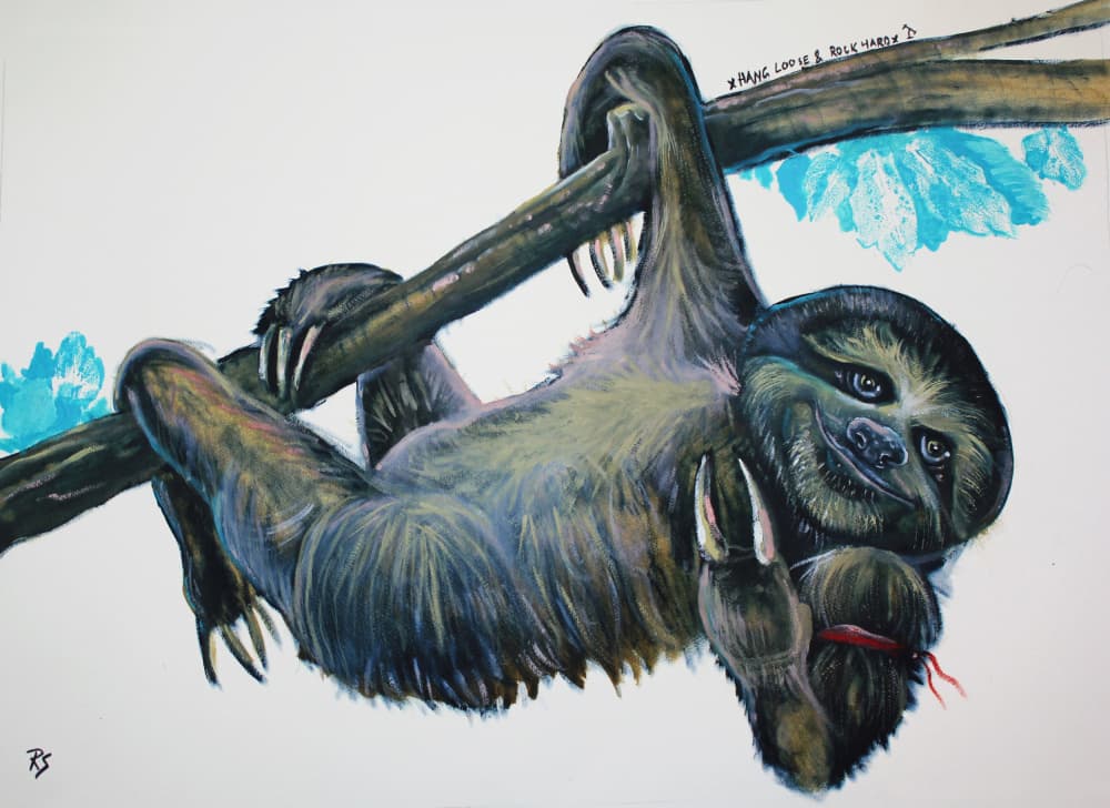 Happy Hanging Sloth by Robert Sigaard — canvas wall art