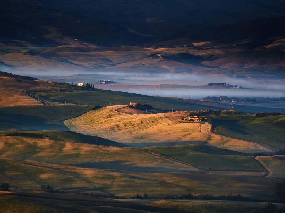 Sunlit Misty Hills by Ulrike Leinemann — canvas wall art