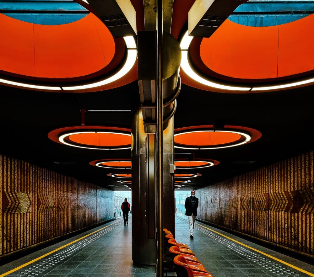 Vibrant Orange Subway Station by Stephane Navailles — canvas wall art