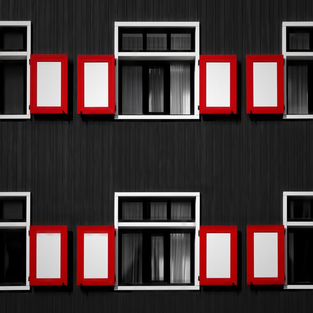 Geometric Red Windows by Hans-Wolfgang Hawerkamp — canvas wall art