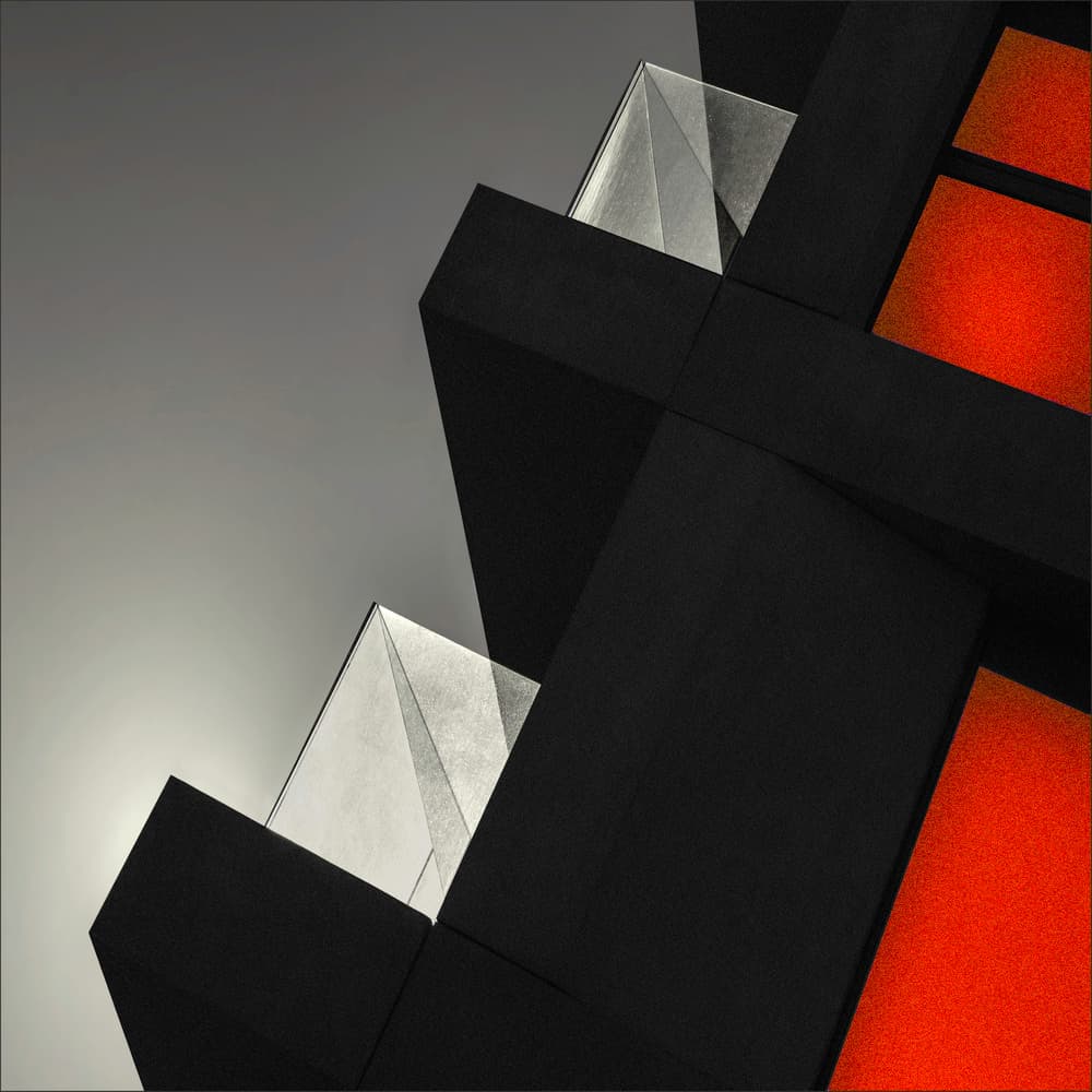 Geometric Orange Architecture by Gilbert Claes — canvas wall art