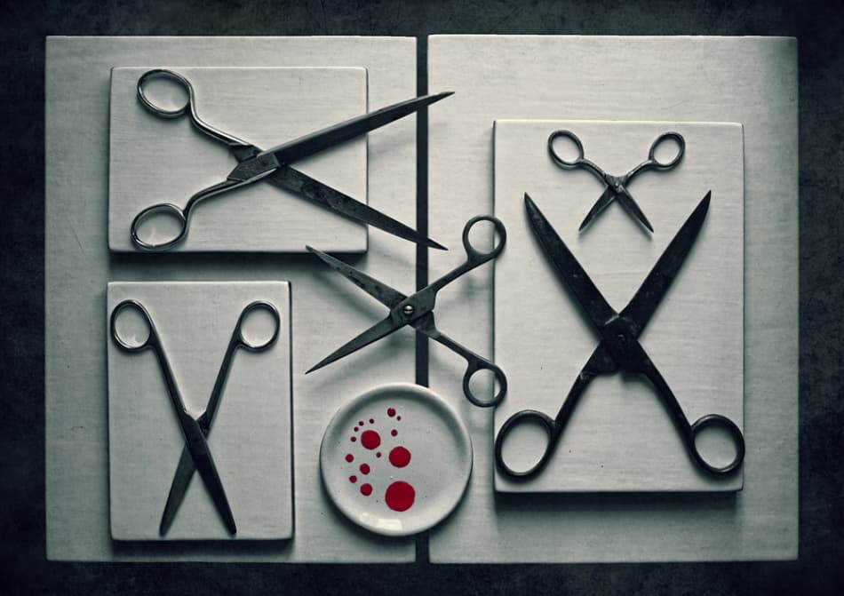 Vintage Scissors Red Blood by Dimitar Lazarov - Dim — canvas wall art