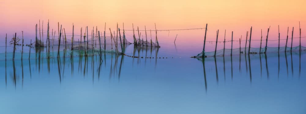 Pastel Lake Poles by Marc van Oostrum — canvas wall art